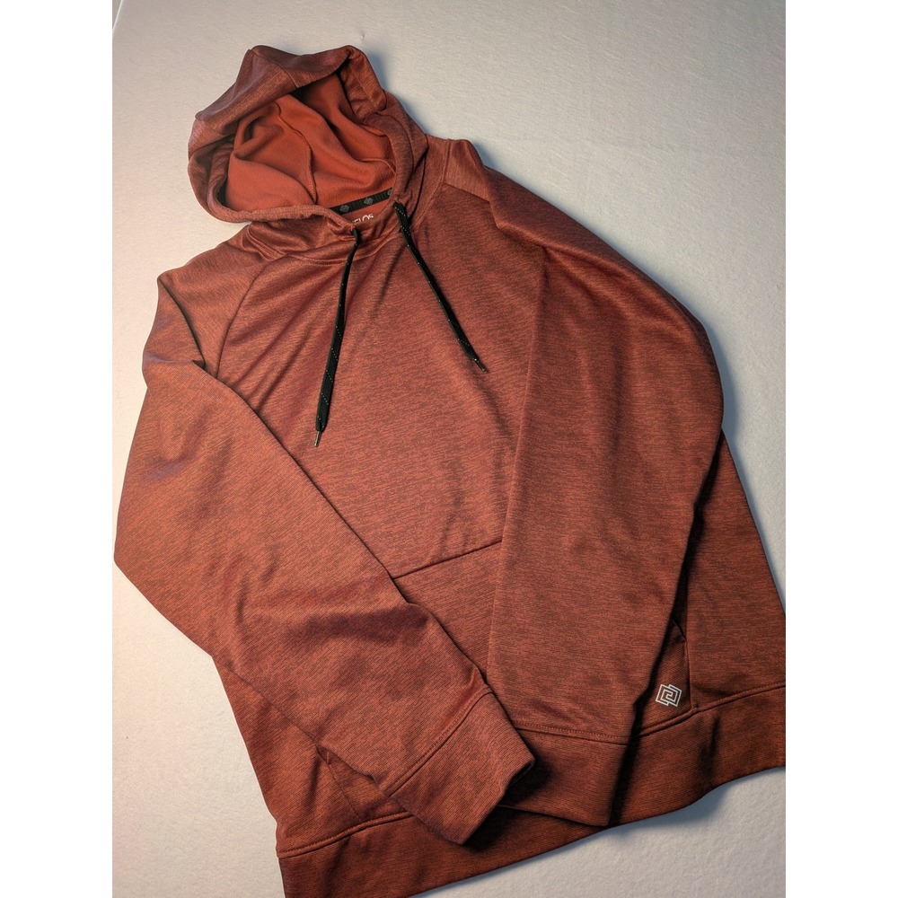 Zelos Mens Performance Hoodie Heathered Rust Orange Fleece Activewear Medium